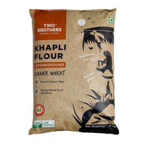 two brothers organic farms khapli wheat flour (5kg) | high dietary fiber for easy digestion | stoneground emmer wheat atta | khapli atta