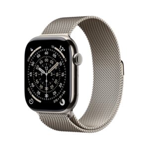 apple watch series 11 gps + cellular 46mm natural titanium case with natural milanese loop s/m